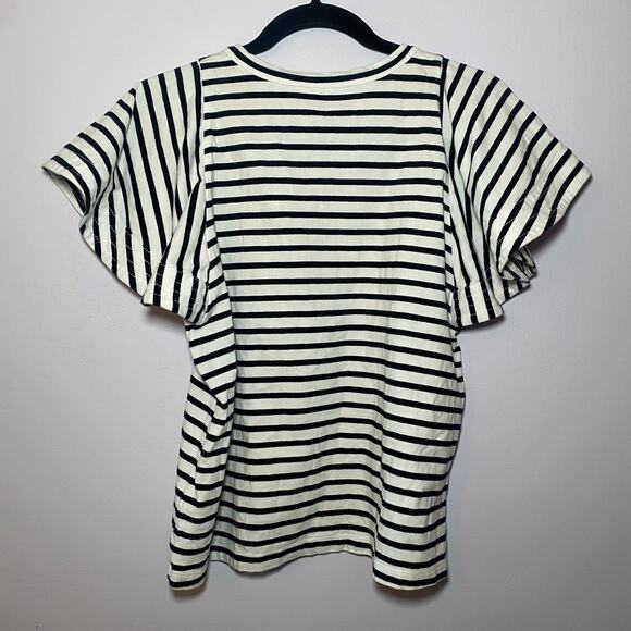 A.L.C. Black White Stripe Ruffle Short Sleeve Carrie Shirt Women's size Medium - Picture 5 of 9